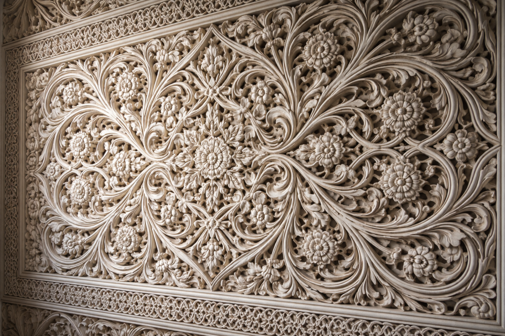 GRC relief ornamen islami dengan ukiran motif dekoratif kaya detail