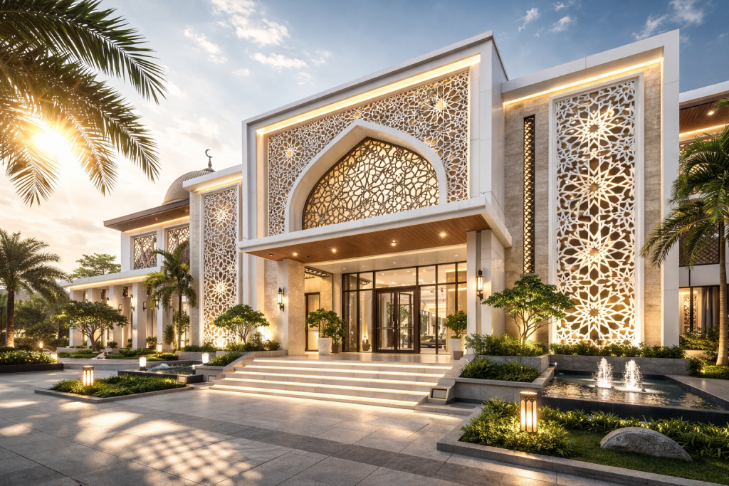 GRC panel ornamen arsitektur fasad bangunan masjid oleh GRC Artikon Indonesia