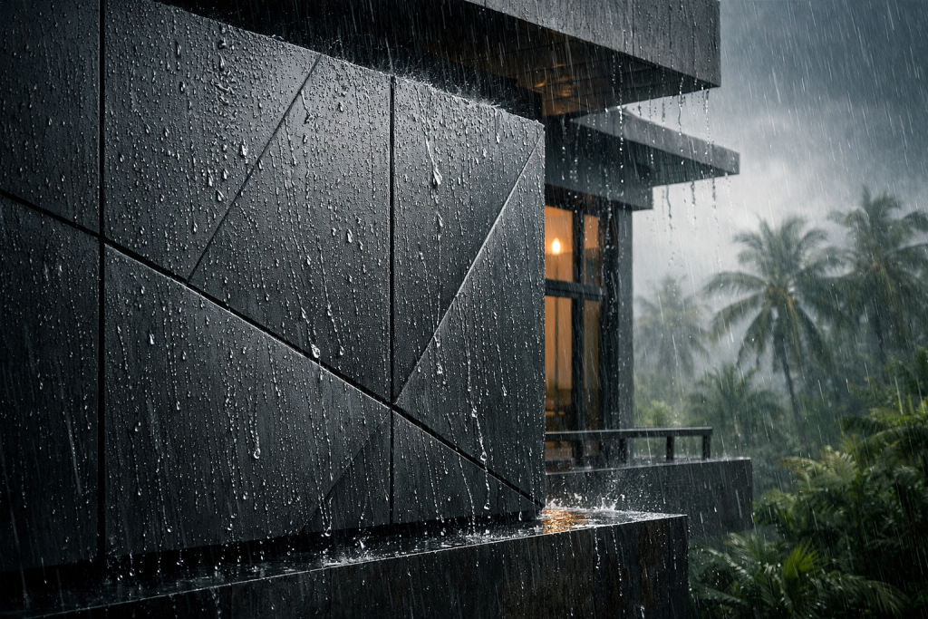 Material fasad GRC tahan cuaca hujan dan iklim tropis Indonesia