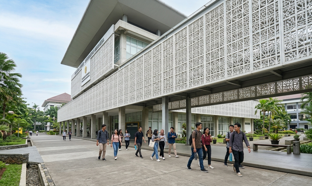 Pada bangunan pendidikan, GRC Krawangan menciptakan ruang koridor yang terang secara alami, sejuk, dan tetap memiliki batas ruang yang jelas tanpa terasa tertutup atau pengap.