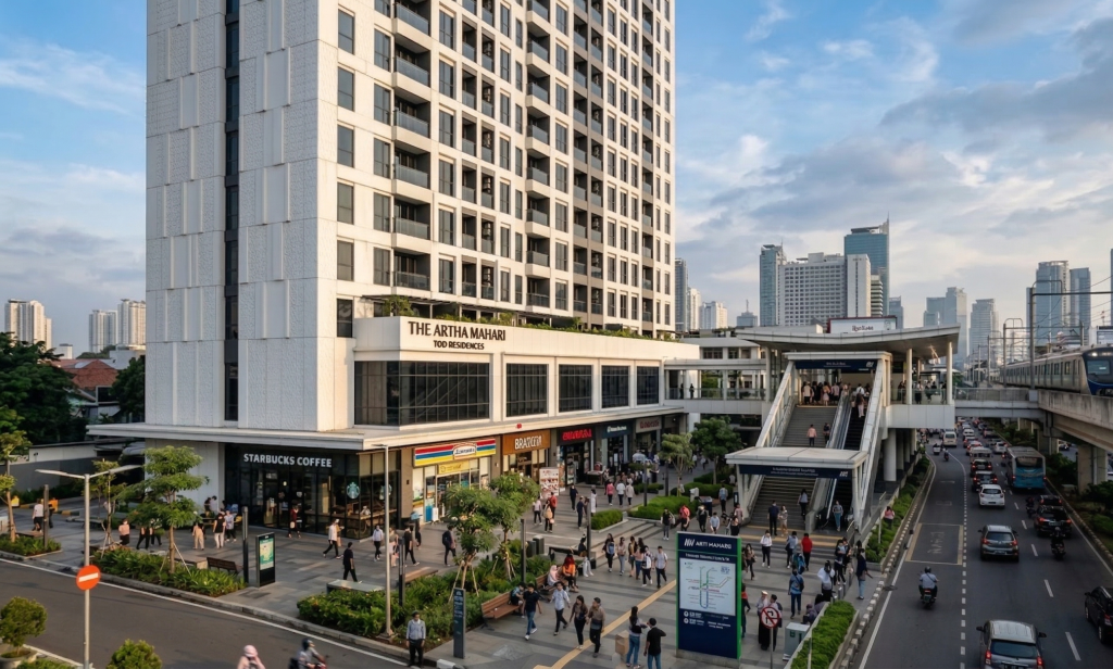 Panel GRC pada fasad apartemen TOD menghadirkan tampilan premium yang konsisten dan tahan lama, mencerminkan standar hunian urban modern yang terintegrasi dengan ekosistem transportasi publik.