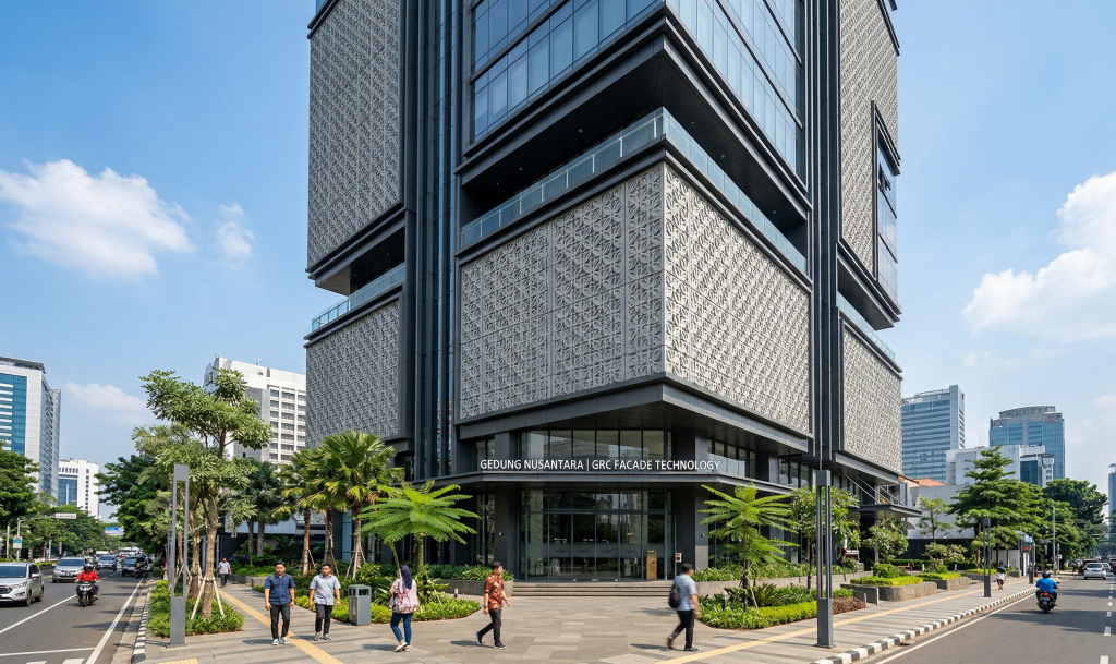 Ketahanan GRC terhadap cuaca tropis Indonesia yang intens menjadikannya material fasad yang nilainya terus terjaga dalam jangka panjang tanpa memerlukan perawatan yang intensif.